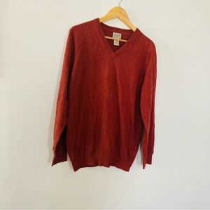LL bean large orange v neck cotton & cashmere sweater